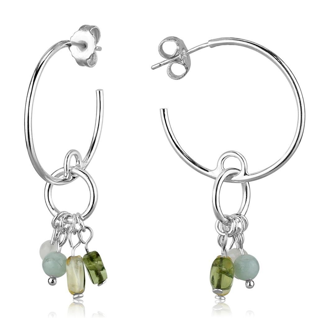 LOS788 - Silver 925 Sterling Silver Earrings with Synthetic Glass Bead in Multi Color