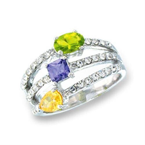 S43304 - Rhodium 925 Sterling Silver Ring with AAA Grade CZ  in Multi Color