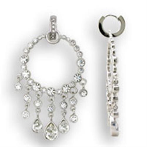 S37108 - Rhodium 925 Sterling Silver Earrings with Top Grade Crystal  in Clear