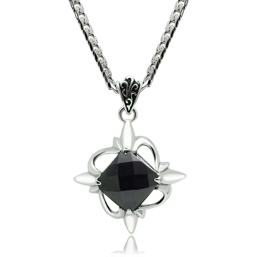 TK560 - High polished (no plating) Stainless Steel Chain Pendant with Synthetic Onyx in Jet