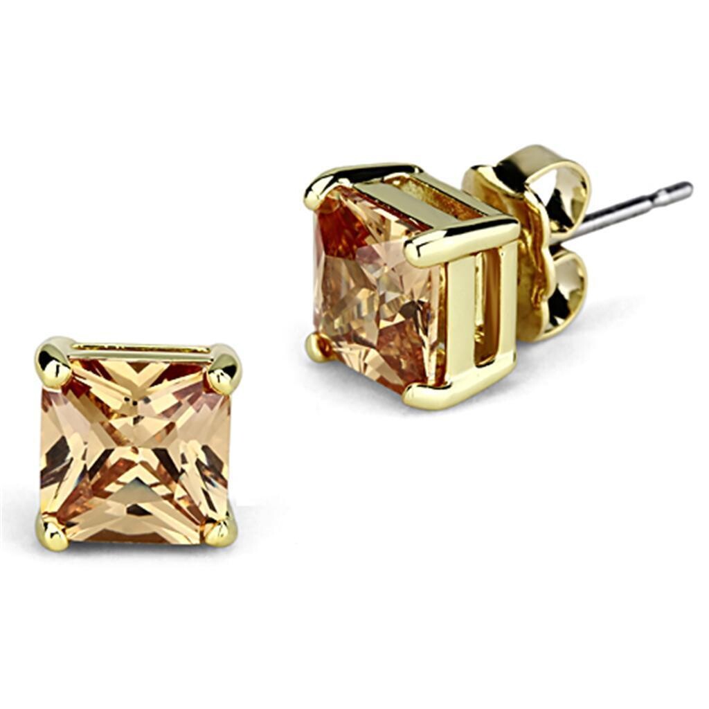 3W533 - Gold Brass Earrings with AAA Grade CZ  in Champagne
