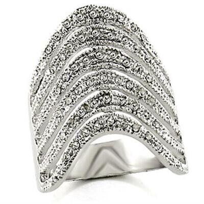 03124 - Rhodium Brass Ring with Top Grade Crystal  in Clear