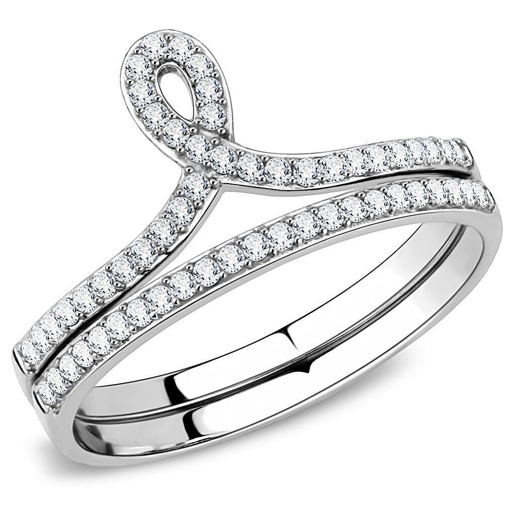 DA063 - High polished (no plating) Stainless Steel Ring with AAA Grade CZ  in Clear