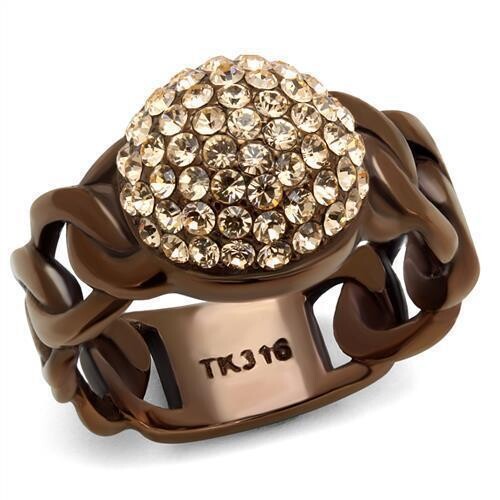 TK2965 - IP Coffee light Stainless Steel Ring with Top Grade Crystal  in Light Peach