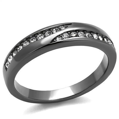 TK2751 - IP Light Black  (IP Gun) Stainless Steel Ring with Top Grade Crystal  in Clear