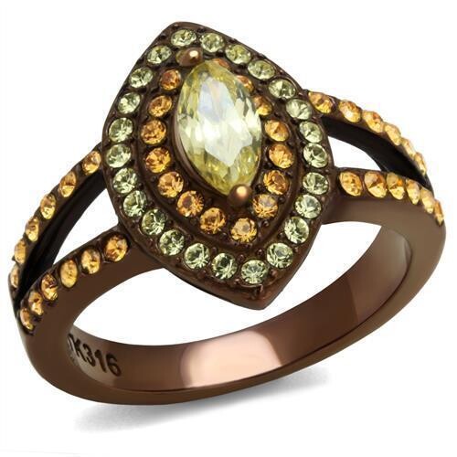 TK2838 - IP Coffee light Stainless Steel Ring with AAA Grade CZ  in Citrine Yellow