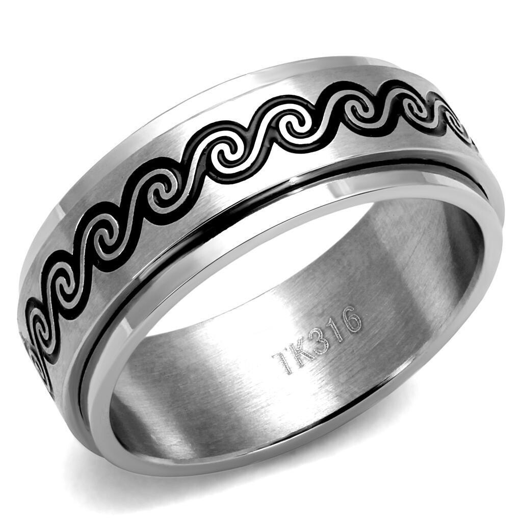 TK2930 - High polished (no plating) Stainless Steel Ring with Epoxy  in Jet
