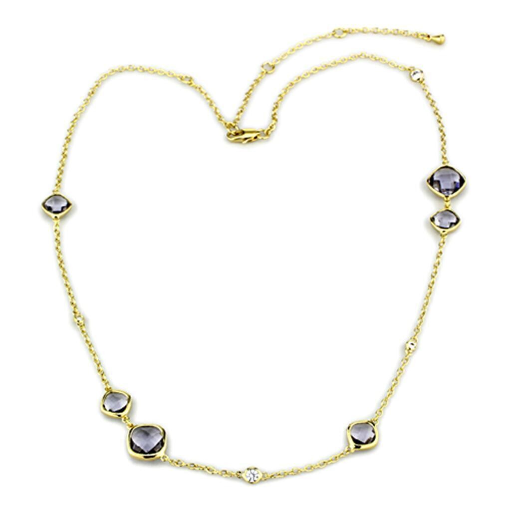 LO3235 - Gold Brass Necklace with Synthetic Synthetic Glass in Amethyst