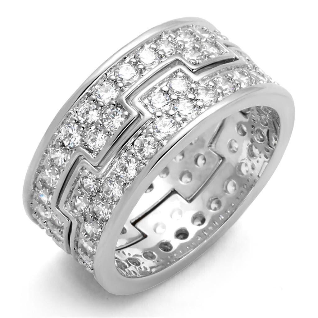 LO3348 - Rhodium Brass Ring with AAA Grade CZ  in Clear