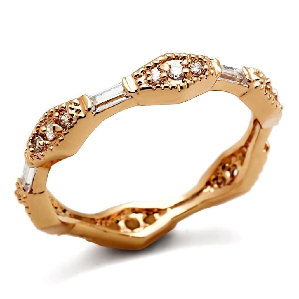 LO3553 - Rose Gold Brass Ring with AAA Grade CZ  in Clear