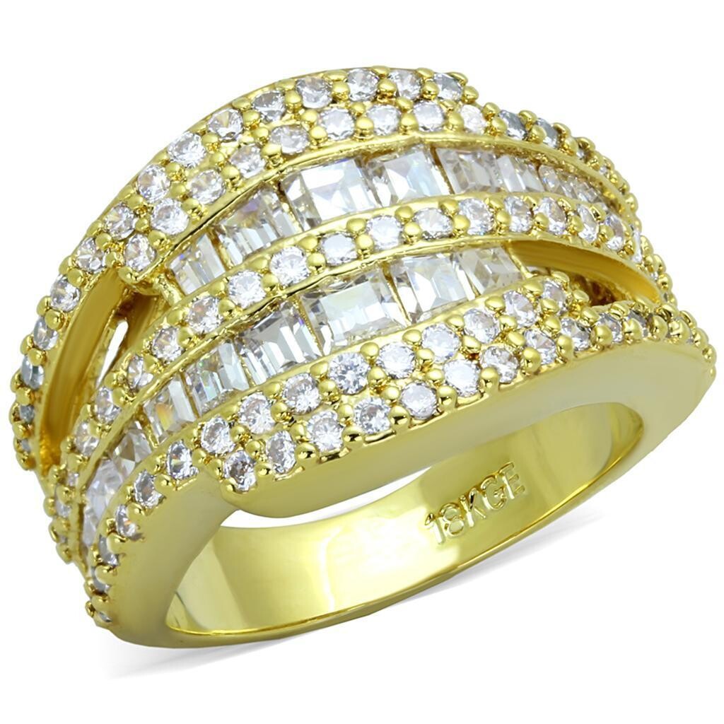 LO3407 - Gold Brass Ring with AAA Grade CZ  in Clear