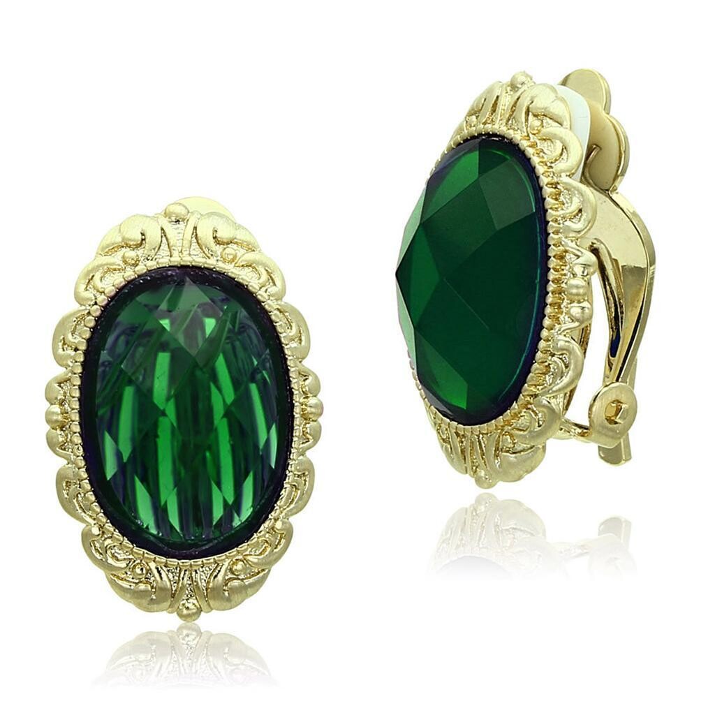 LO3668 - Gold & Brush Brass Earrings with Synthetic Synthetic Stone in Emerald
