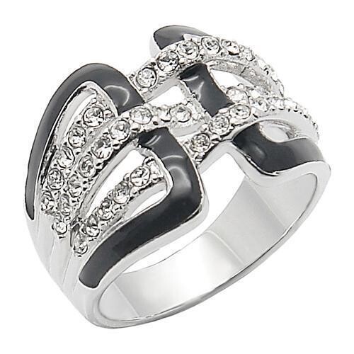 0W258 - Rhodium Brass Ring with AAA Grade CZ  in Clear