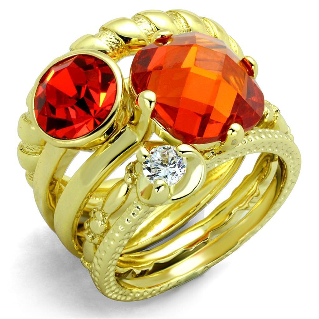 LO3649 - Gold Brass Ring with AAA Grade CZ  in Orange