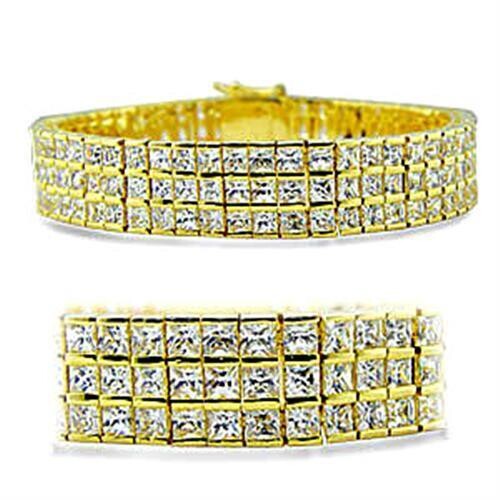 416003 - Gold Brass Bracelet with AAA Grade CZ  in Clear