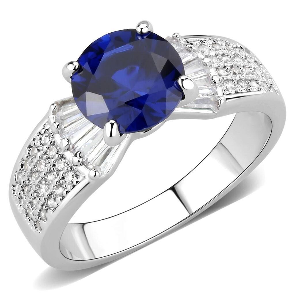 3W1562 - Rhodium Brass Ring with Synthetic Spinel in London Blue
