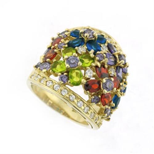 8X114 - Gold 925 Sterling Silver Ring with AAA Grade CZ  in Multi Color