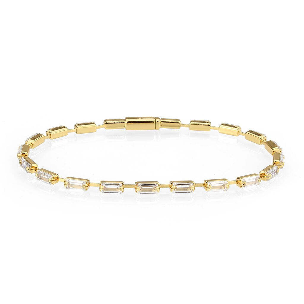 3W1710 - Gold Brass Bracelet with AAA Grade CZ in Clear