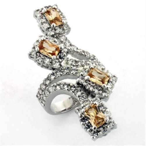 LOA669 - Rhodium Brass Ring with AAA Grade CZ  in Multi Color