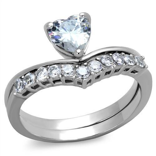 TK2178 - High polished (no plating) Stainless Steel Ring with AAA Grade CZ  in Clear