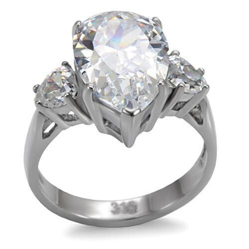 TK076 - High polished (no plating) Stainless Steel Ring with AAA Grade CZ  in Clear