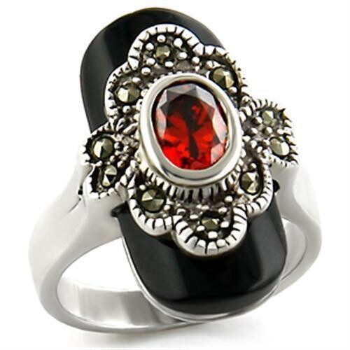 LOAS935 - Antique Tone 925 Sterling Silver Ring with AAA Grade CZ  in Garnet