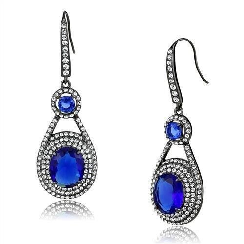 TK2851 - IP Light Black  (IP Gun) Stainless Steel Earrings with Synthetic Synthetic Glass in Sapphire