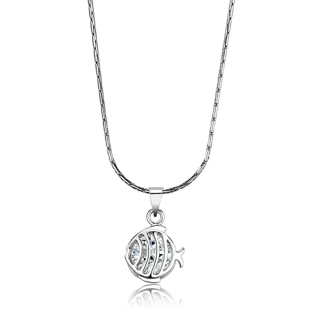 LO4148 - Rhodium Brass Chain Pendant with AAA Grade CZ  in Clear