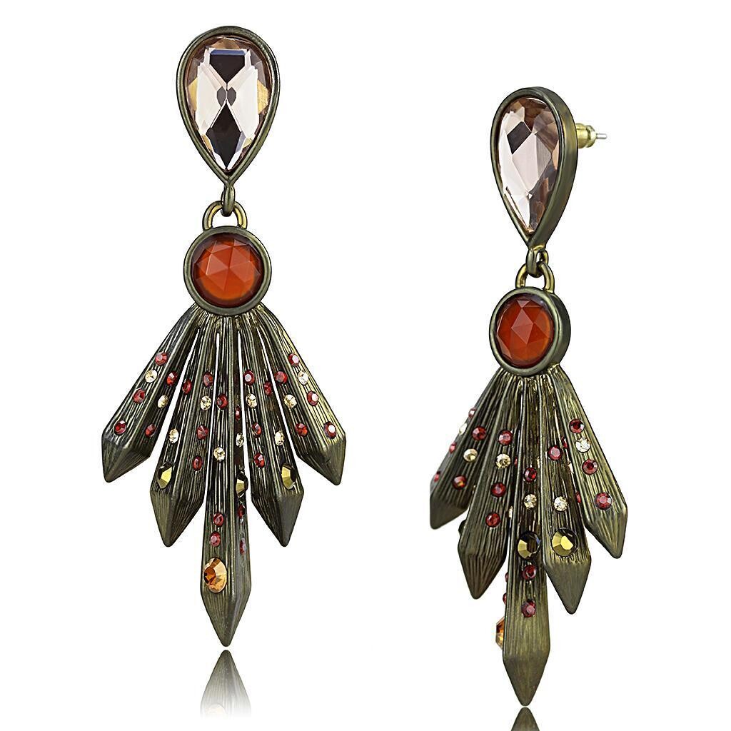 LO4180 - Antique Copper Brass Earrings with Synthetic Synthetic Glass in Champagne