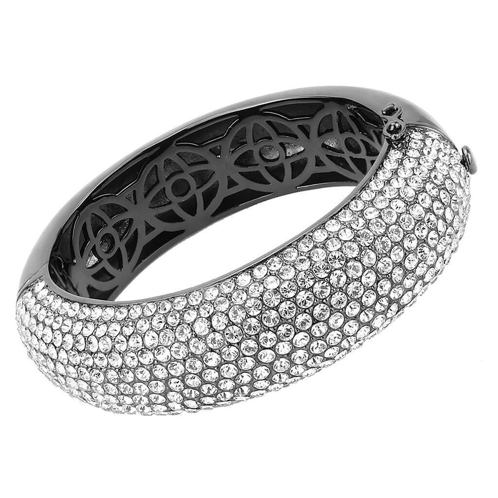 LO4308 - TIN Cobalt Black Brass Bangle with Top Grade Crystal  in Clear