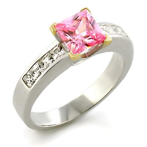 34104 - Reverse Two-Tone 925 Sterling Silver Ring with AAA Grade CZ  in Rose