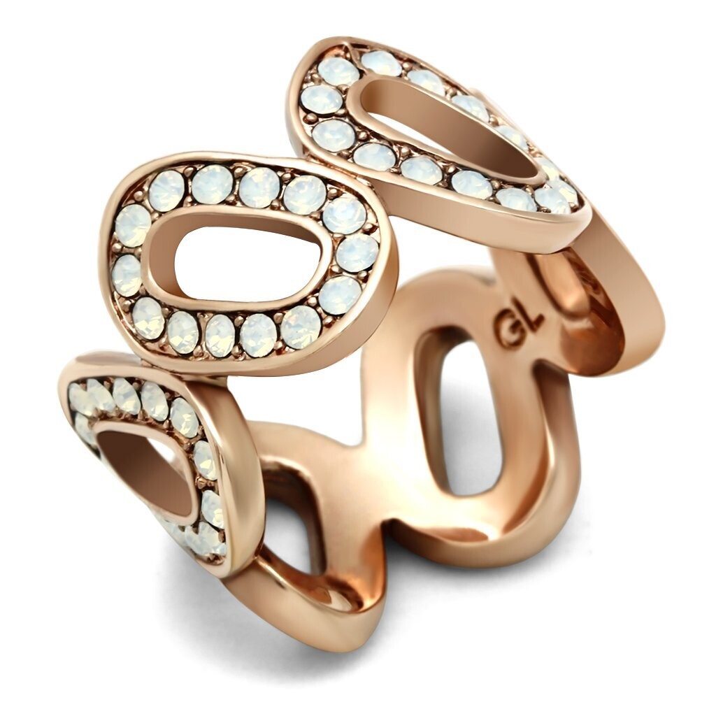 GL232 - IP Rose Gold(Ion Plating) Brass Ring with Top Grade Crystal  in Aurora Borealis (Rainbow Effect)