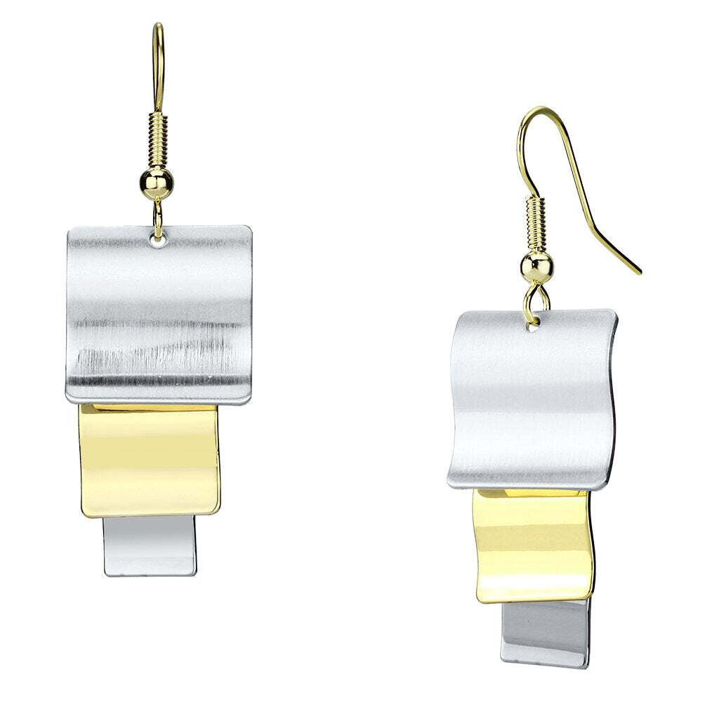 LO2654 - Gold+Rhodium Iron Earrings with No Stone