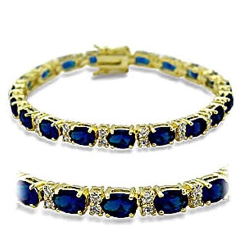 415504 - Gold Brass Bracelet with Synthetic Spinel in Sapphire