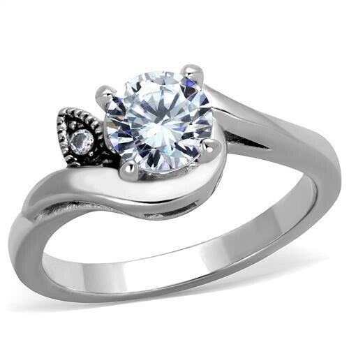 TK1776 - High polished (no plating) Stainless Steel Ring with AAA Grade CZ  in Clear