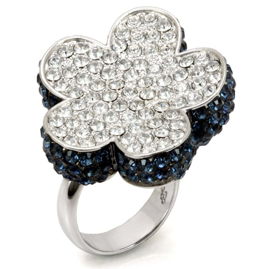 LO1745 - Rhodium + Ruthenium Brass Ring with Top Grade Crystal  in Montana