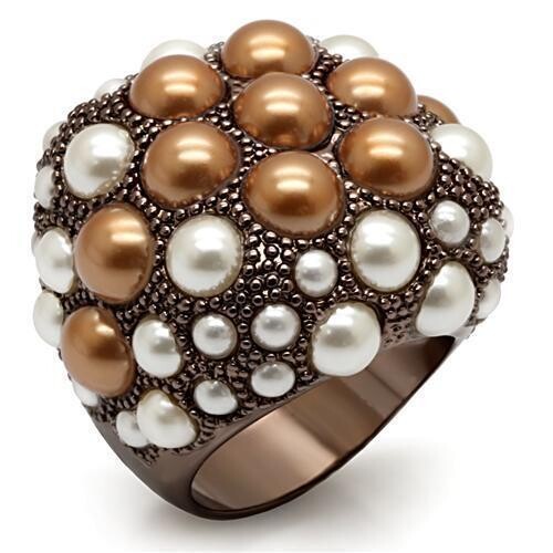 LO1662 - Chocolate Gold Brass Ring with Synthetic Pearl in Multi Color