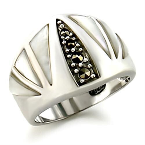 20103 - Antique Tone 925 Sterling Silver Ring with Precious Stone Conch in White