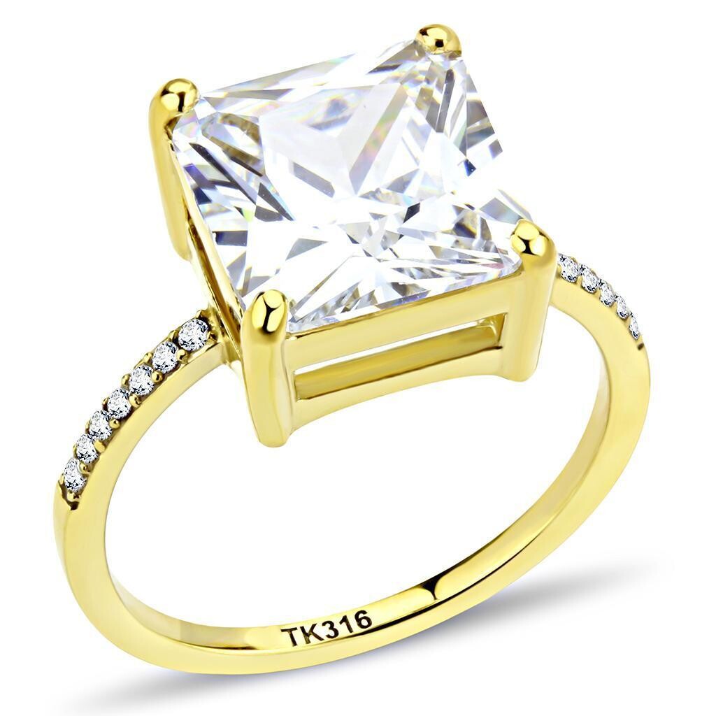 DA172 - IP Gold(Ion Plating) Stainless Steel Ring with AAA Grade CZ  in Clear