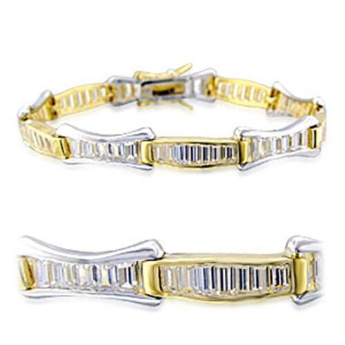 32013 - Gold+Rhodium Brass Bracelet with AAA Grade CZ  in Clear