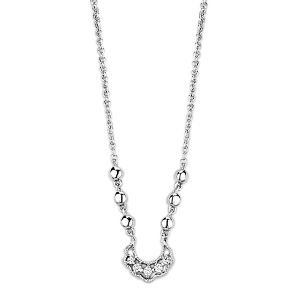 3W448 - Rhodium Brass Necklace with AAA Grade CZ  in Clear
