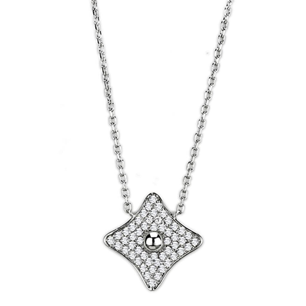 3W430 - Rhodium Brass Necklace with AAA Grade CZ  in Clear