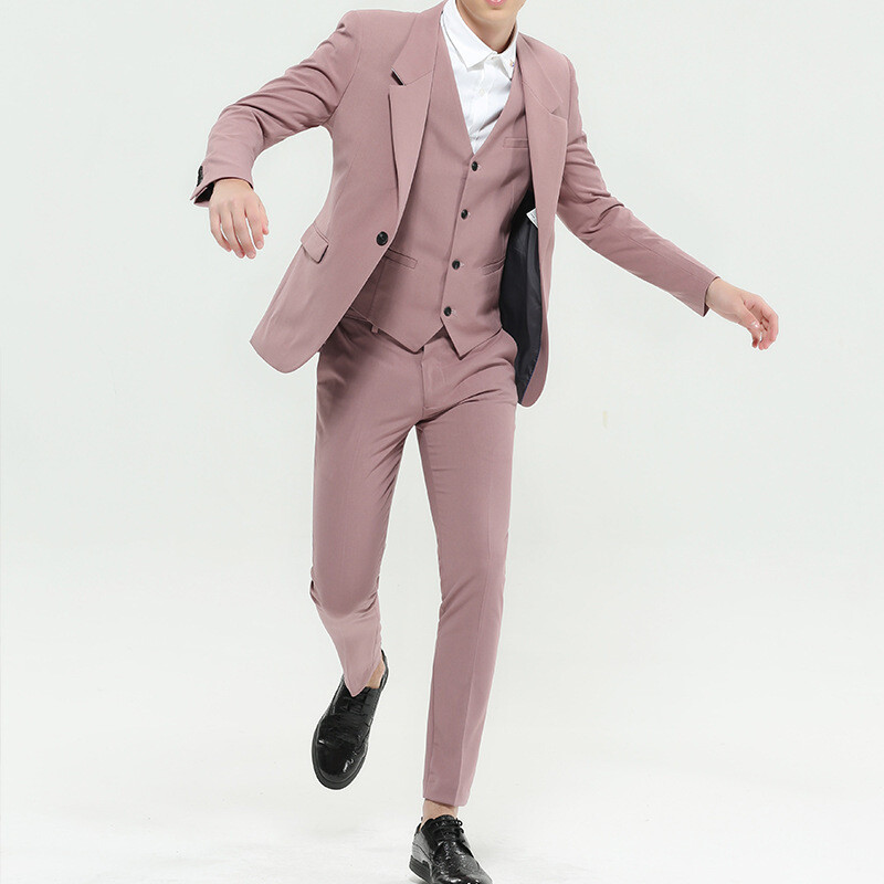 Pink Classic Custom Suits Mens Groom Tuxedo Groomsmen Suit Wedding Dress Business 3PCS(Jacket+Pants+Vest)