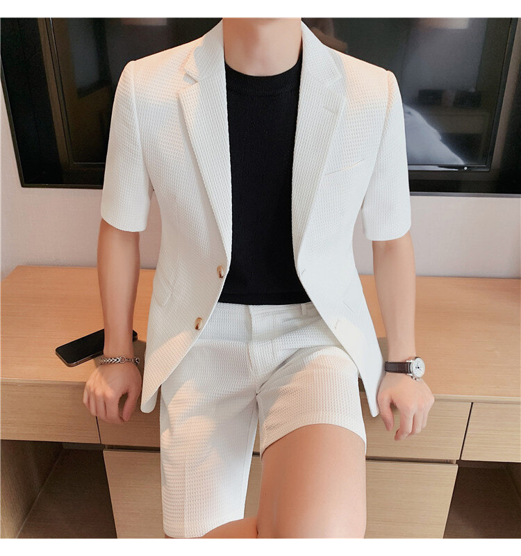 2022 Wholesale Plus Size Men's Suits Casual Plain Slim Short Style Formal Business Summer Men Suits Business Man Suit