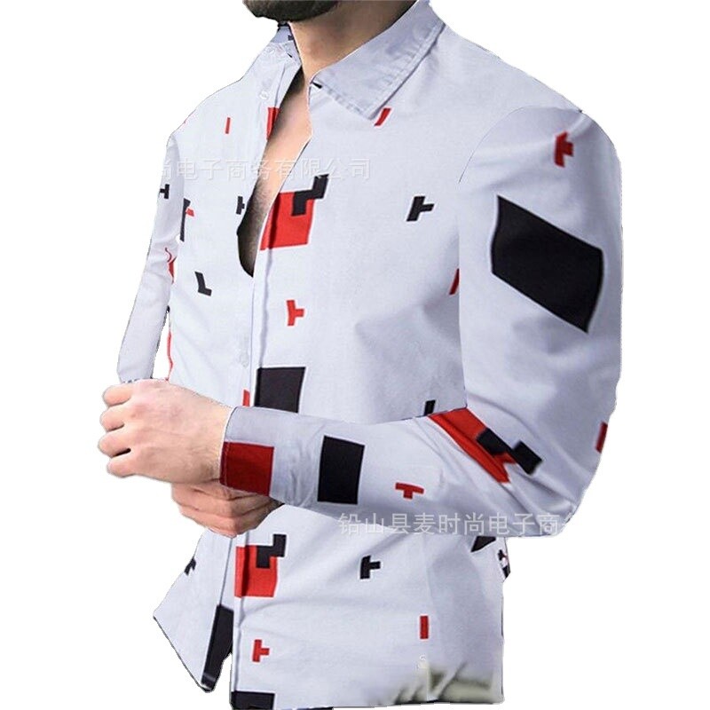 Creative design print Men's Shirts 2021 High quality Long Sleeve Tops stripe dot printed blouse big size Autumn Men Clothing