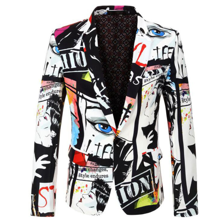 New Mens Fashion Blazer Suit Party Coat Casual Slim Fit Blazer Buttons Suit 3D Floral Print Painting Blazers Jacket For Men