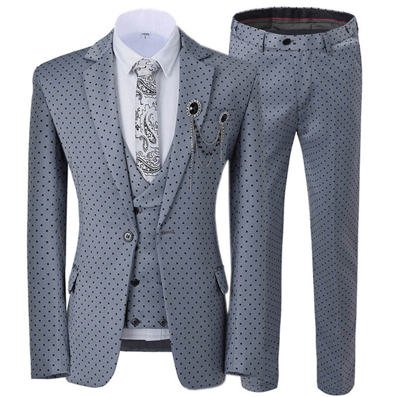 Men's suits Wavelet point coat Business Suits Wedding coat Peaky Blinders Groom Wear 3Piece suit men (Blazer+Vest+Pants)