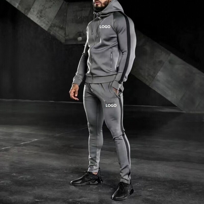 Men's Hooded Athletic Full Zip Sweat Suits Tracksuit Training Jogging Wear