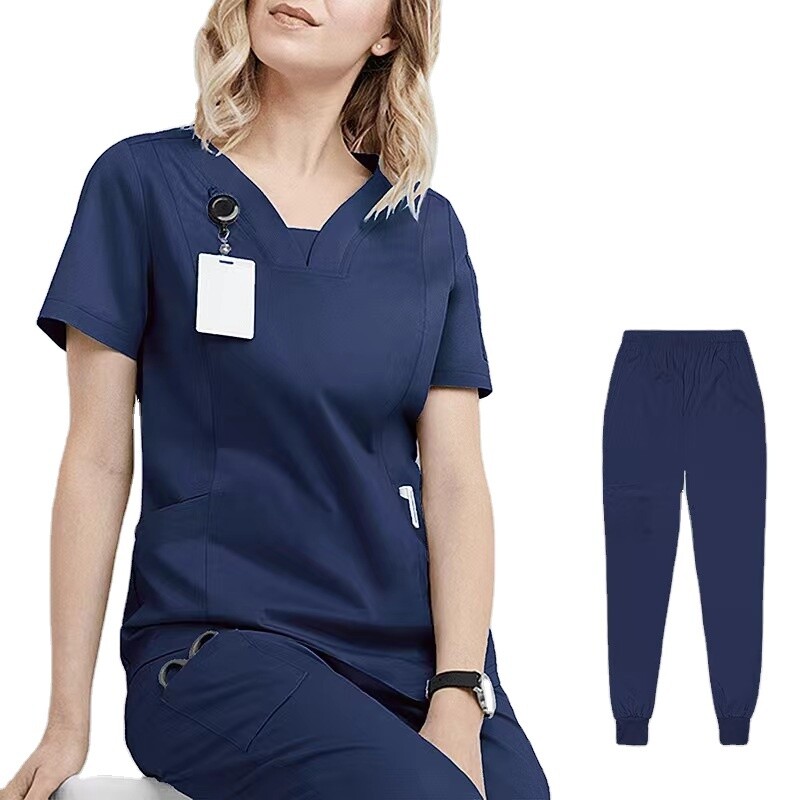 Unisex V-Neck Hospital Uniform Medical Scrub Sets, High Quality 4 Way Stretch Spandex Scrubs 