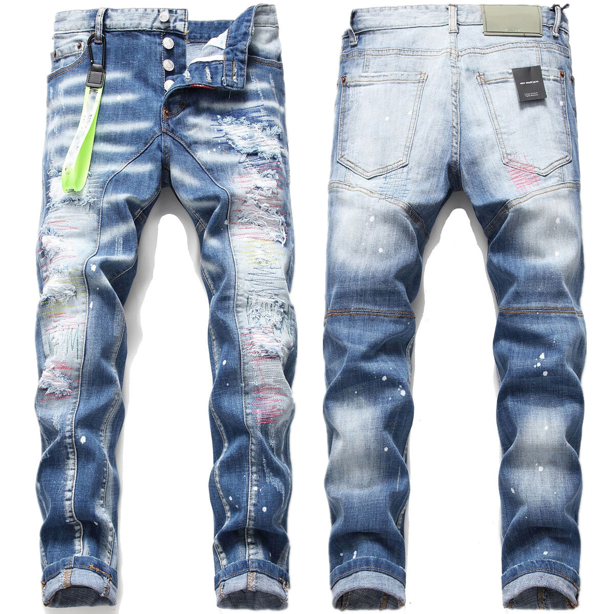 Custom Button Fly DSQ2 Blue Jeans Man Pant Trouser Wholesale Ripped Straight Pant Mens Plus Size 42 Denim Jeans